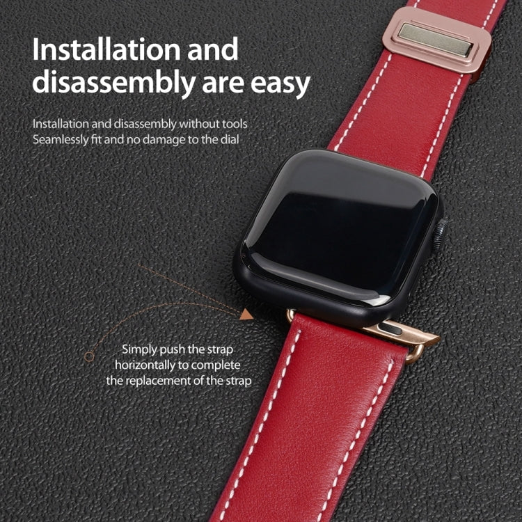 For Apple Watch SE 2022 40mm DUX DUCIS YA Series Magnetic Buckle Genuine Leather Watch Band(Red) - Watch Bands by DUX DUCIS | Online Shopping UK | buy2fix