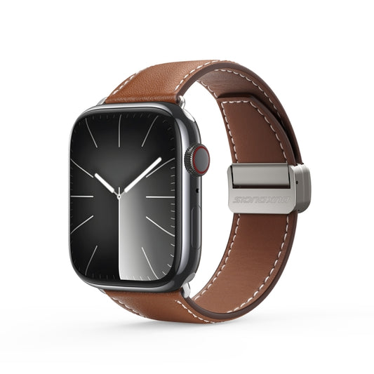 For Apple Watch Series 7 41mm DUX DUCIS YA Series Magnetic Buckle Genuine Leather Watch Band(Brown) - Watch Bands by DUX DUCIS | Online Shopping UK | buy2fix