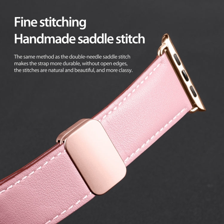 For Apple Watch Series 7 41mm DUX DUCIS YA Series Magnetic Buckle Genuine Leather Watch Band(Pink) - Watch Bands by DUX DUCIS | Online Shopping UK | buy2fix