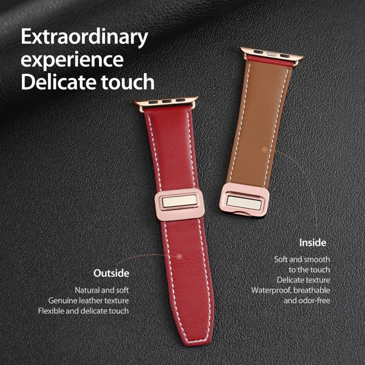 For Apple Watch Series 7 45mm DUX DUCIS YA Series Magnetic Buckle Genuine Leather Watch Band(Red) - Watch Bands by DUX DUCIS | Online Shopping UK | buy2fix