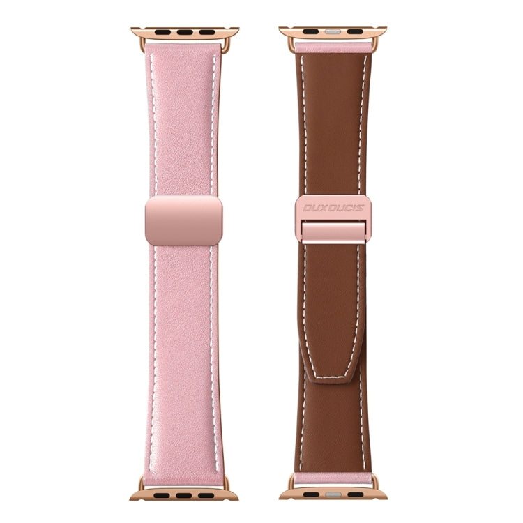 For Apple Watch SE 44mm DUX DUCIS YA Series Magnetic Buckle Genuine Leather Watch Band(Pink) - Watch Bands by DUX DUCIS | Online Shopping UK | buy2fix