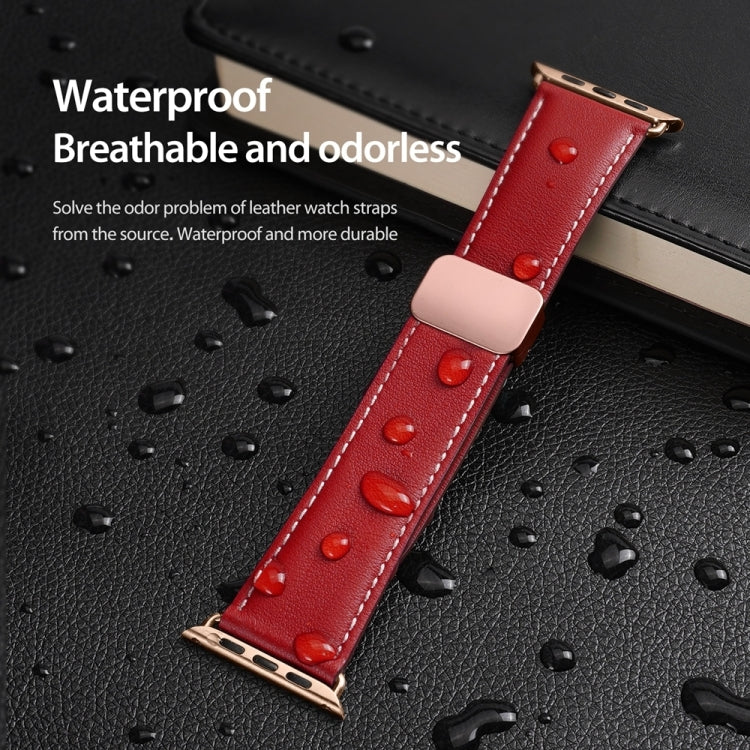 For Apple Watch Series 5 44mm DUX DUCIS YA Series Magnetic Buckle Genuine Leather Watch Band(Red) - Watch Bands by DUX DUCIS | Online Shopping UK | buy2fix