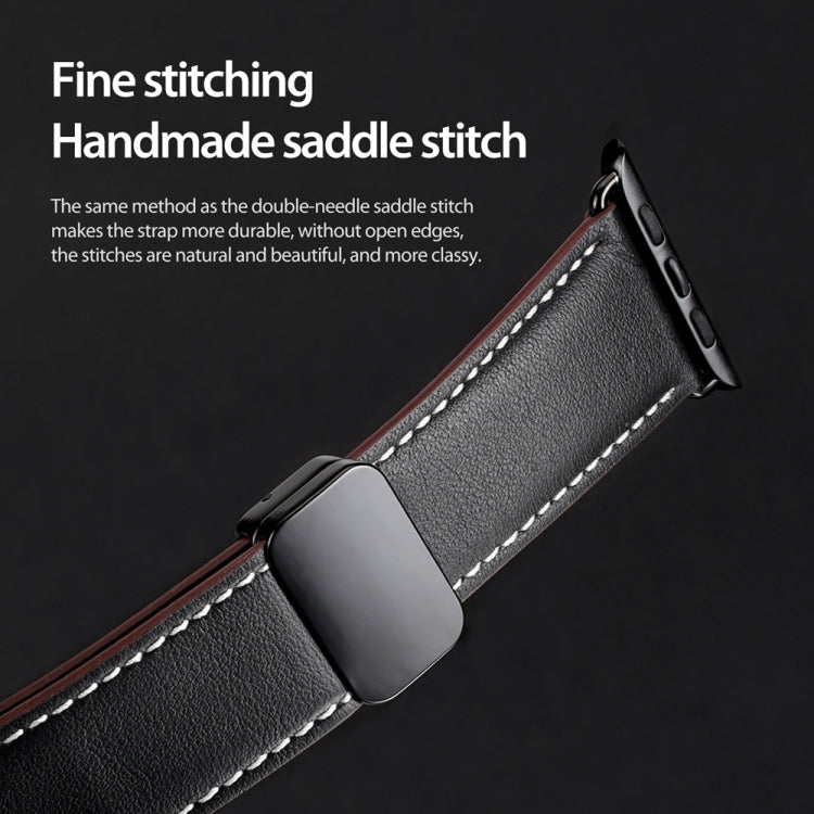 For Apple Watch Series 3 42mm DUX DUCIS YA Series Magnetic Buckle Genuine Leather Watch Band(Black) - Watch Bands by DUX DUCIS | Online Shopping UK | buy2fix