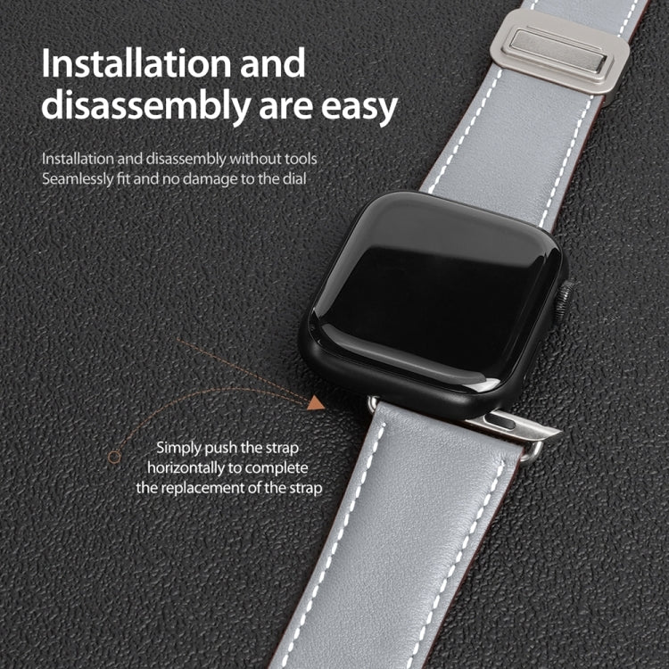 For Apple Watch Series 3 42mm DUX DUCIS YA Series Magnetic Buckle Genuine Leather Watch Band(Grey) - Watch Bands by DUX DUCIS | Online Shopping UK | buy2fix