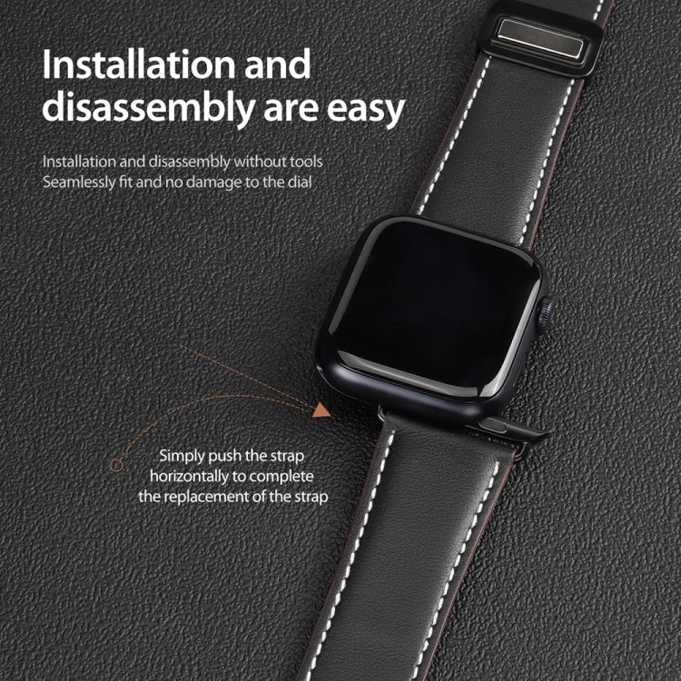 For Apple Watch Series 2 42mm DUX DUCIS YA Series Magnetic Buckle Genuine Leather Watch Band(Black) - Watch Bands by DUX DUCIS | Online Shopping UK | buy2fix