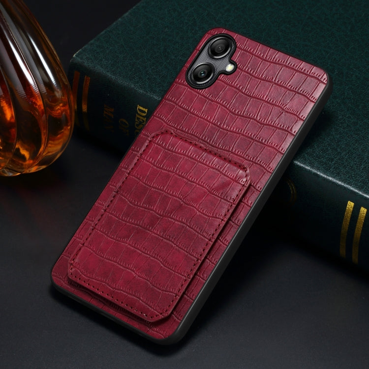 For Samsung Galaxy A22 5G Denior Imitation Crocodile Leather Back Phone Case with Holder(Rose Red) - Galaxy Phone Cases by Denior | Online Shopping UK | buy2fix