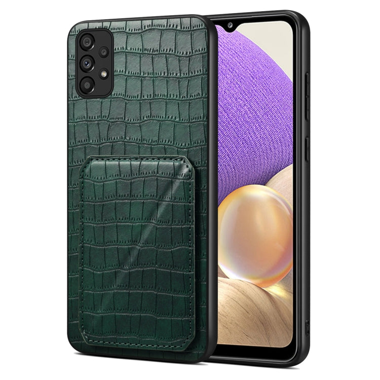 For Samsung Galaxy A32 5G Denior Imitation Crocodile Leather Back Phone Case with Holder(Green) - Galaxy Phone Cases by Denior | Online Shopping UK | buy2fix