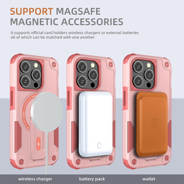 For iPhone 15 Pro MagSafe Holder Armor PC Hybrid TPU Phone Case(Pink) - iPhone 15 Pro Cases by buy2fix | Online Shopping UK | buy2fix