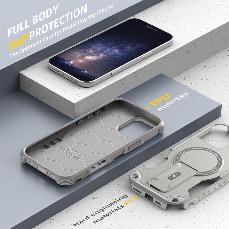 For iPhone 16 Pro Max Armor Magsafe Holder PC Hybrid TPU Phone Case(Grey) - iPhone 16 Pro Max Cases by buy2fix | Online Shopping UK | buy2fix