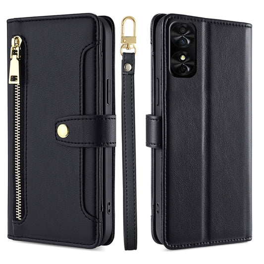 For TCL 50 SE 4G Lite Sheep Texture Cross-body Zipper Wallet Leather Phone Case(Black) - More Brand by buy2fix | Online Shopping UK | buy2fix