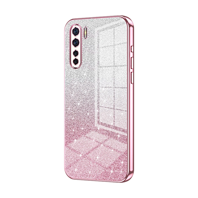 For OPPO Reno3 4G / F15 / A91 Gradient Glitter Powder Electroplated Phone Case(Pink) - OPPO Cases by buy2fix | Online Shopping UK | buy2fix