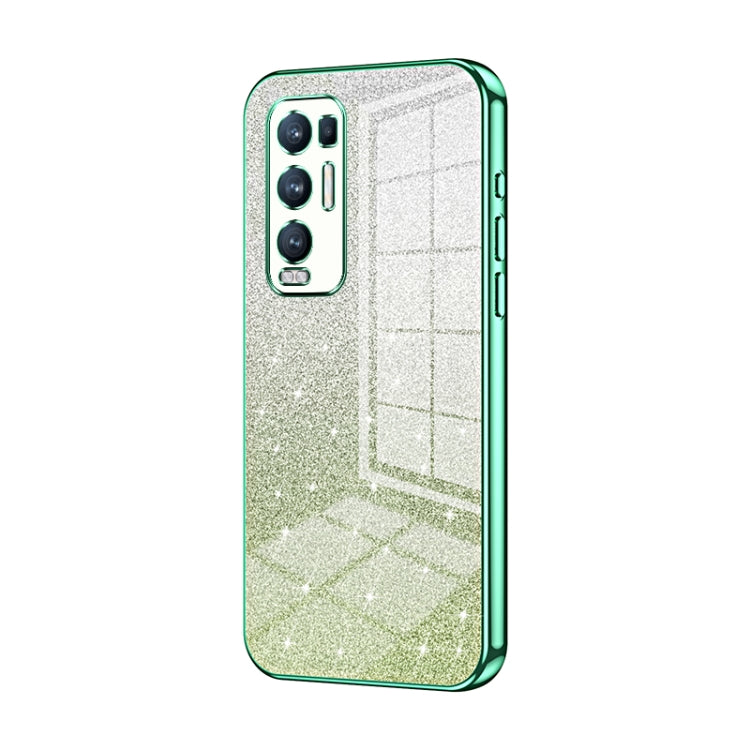 For OPPO Reno5 Pro+ Gradient Glitter Powder Electroplated Phone Case(Green) - OPPO Cases by buy2fix | Online Shopping UK | buy2fix