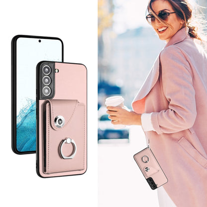 For Samsung Galaxy S22+ 5G Organ Card Bag Ring Holder PU Phone Case with Lanyard(Pink) - Galaxy S22+ 5G Cases by buy2fix | Online Shopping UK | buy2fix