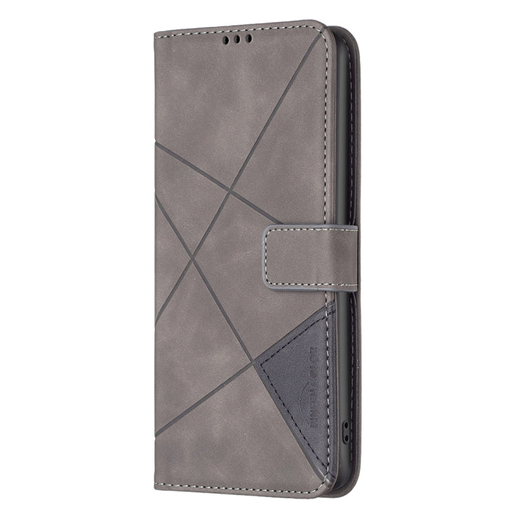 For OnePlus 13 BF05 Magnetic Buckle Rhombus Texture Leather Phone Case(Grey) - OnePlus Cases by buy2fix | Online Shopping UK | buy2fix