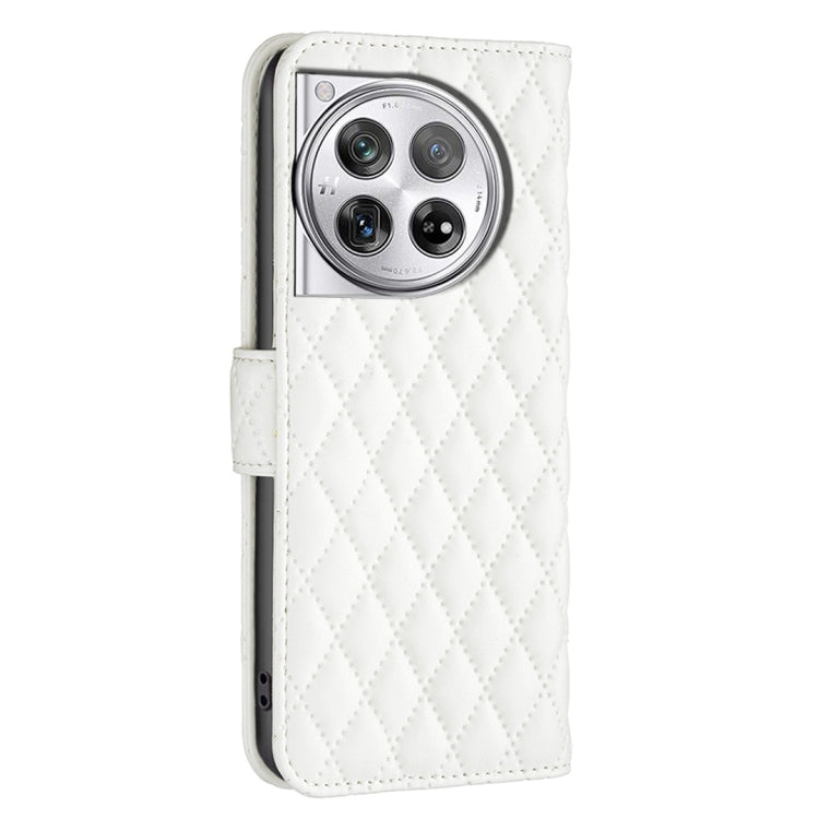 For OnePlus 12 5G Diamond Lattice Wallet Flip Leather Phone Case(White) - OnePlus Cases by buy2fix | Online Shopping UK | buy2fix