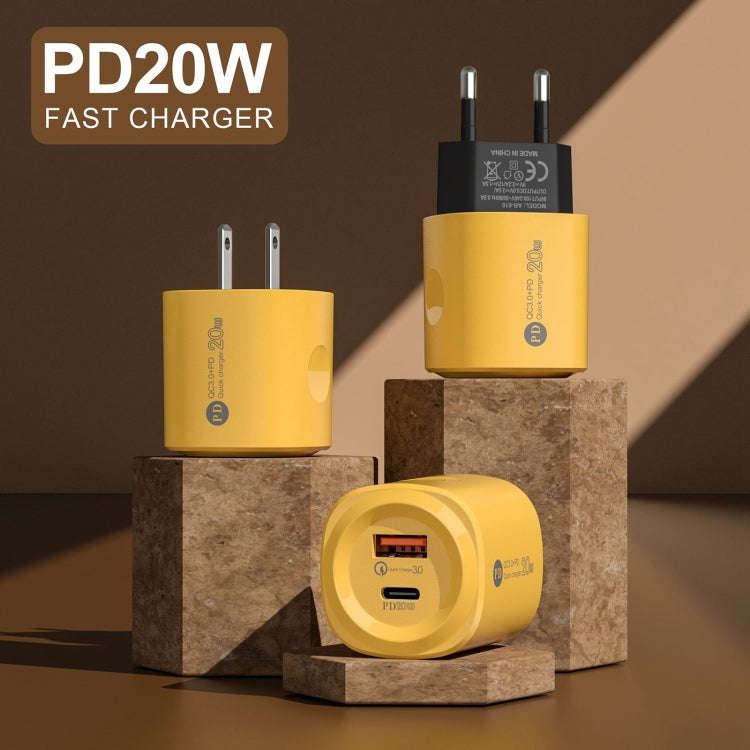 PD20W Type-C + USB QC3.0 Charging Charger, Plug Type:EU Plug(Yellow) - USB Charger by buy2fix | Online Shopping UK | buy2fix