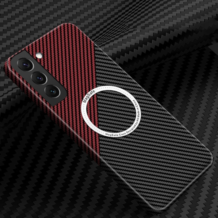 For Samsung Galaxy S25 5G Carbon Fiber Texture MagSafe Magnetic Phone Case(Black Red) - Galaxy S25 5G Cases by buy2fix | Online Shopping UK | buy2fix