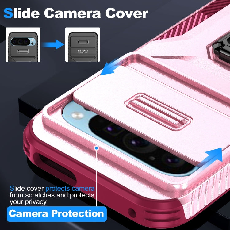 For Google Pixel 9 / Pixel 9 Pro Sliding Camshield Holder Phone Case(Pink + Rose Red) - Google Cases by buy2fix | Online Shopping UK | buy2fix