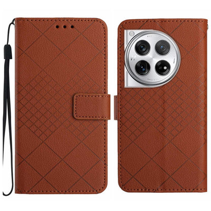 For OnePlus 12 5G Global Rhombic Grid Texture Leather Phone Case(Brown) - OnePlus Cases by buy2fix | Online Shopping UK | buy2fix