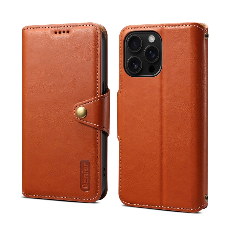 For iPhone 16 Pro Max Denior Cowhide Texture Wallet Style Leather Phone Case(Brown) - iPhone 16 Pro Max Cases by Denior | Online Shopping UK | buy2fix