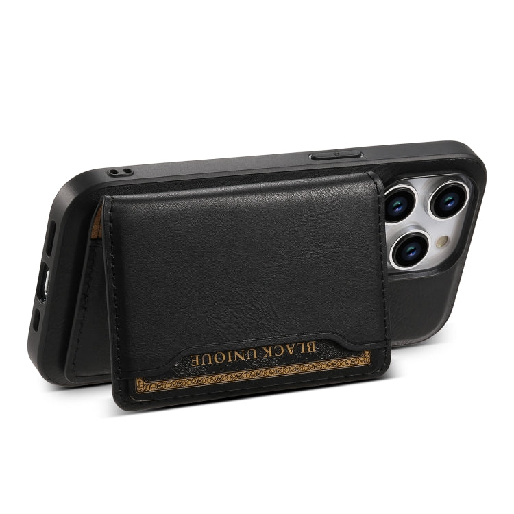 For iPhone 14 Denior Cowhide Texture Leather MagSafe Detachable Wallet Phone Case(Black) - iPhone 14 Cases by Denior | Online Shopping UK | buy2fix