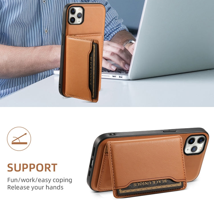 For iPhone 11 Pro Max Denior Cowhide Texture Leather MagSafe Detachable Wallet Phone Case(Khaki) - iPhone 11 Pro Max Cases by Denior | Online Shopping UK | buy2fix