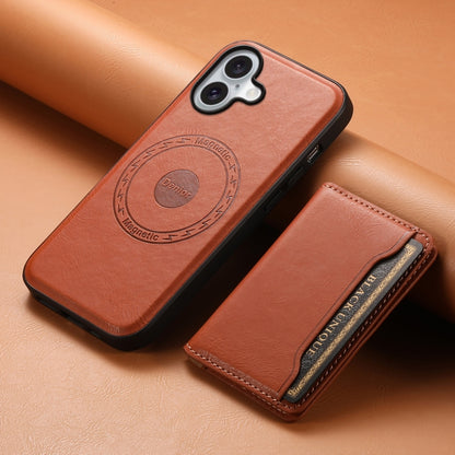 For iPhone 16 Denior Cowhide Texture Leather MagSafe Detachable Wallet Phone Case(Brown) - iPhone 16 Cases by Denior | Online Shopping UK | buy2fix