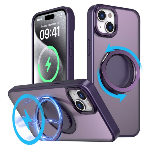 For iPhone 15 Plus 360-degree Rotating MagSafe Magnetic Holder Phone Case(Purple) - iPhone 15 Plus Cases by buy2fix | Online Shopping UK | buy2fix