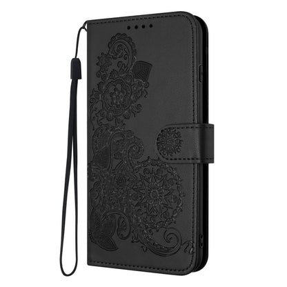 For Xiaomi Redmi K70E Datura Flower Embossed Flip Leather Phone Case(Black) - K70E Cases by buy2fix | Online Shopping UK | buy2fix