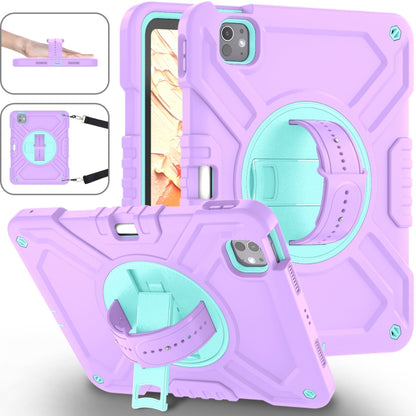 For iPad Pro 11 2024 X Rotation PC Hybrid Silicone Tablet Case with Strap(Purple Cyan) - iPad Pro 11 2024 Cases by buy2fix | Online Shopping UK | buy2fix