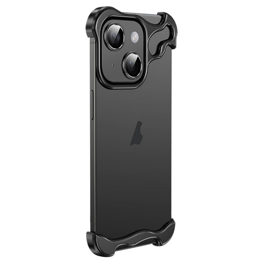 For iPhone 14 Plus Frameless Metal Corner Pad Phone Case with Lens Film(Black) - iPhone 14 Plus Cases by buy2fix | Online Shopping UK | buy2fix