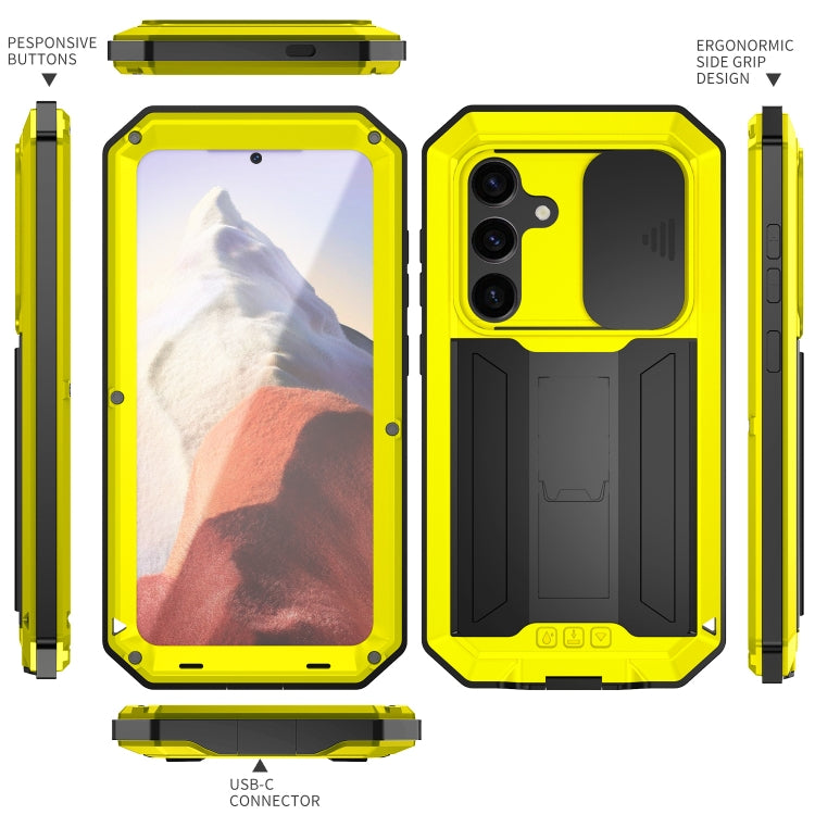 For Samsung Galaxy S24 5G R-JUST Sliding Camera Life Waterproof Holder Phone Case(Yellow) - Galaxy S24 5G Cases by R-JUST | Online Shopping UK | buy2fix