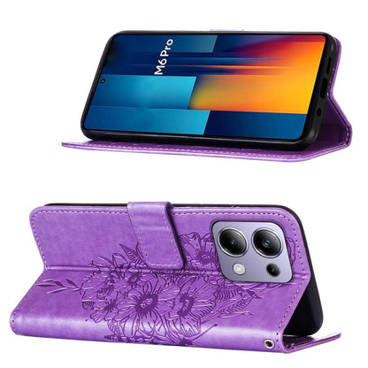 For Xiaomi Redmi Note 13 Pro 4G Global Embossed Butterfly Leather Phone Case(Purple) - Note 13 Pro Cases by buy2fix | Online Shopping UK | buy2fix