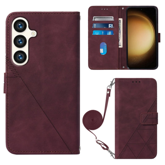 For Samsung Galaxy S24 5G Crossbody 3D Embossed Flip Leather Phone Case(Wine Red) - Galaxy S24 5G Cases by buy2fix | Online Shopping UK | buy2fix