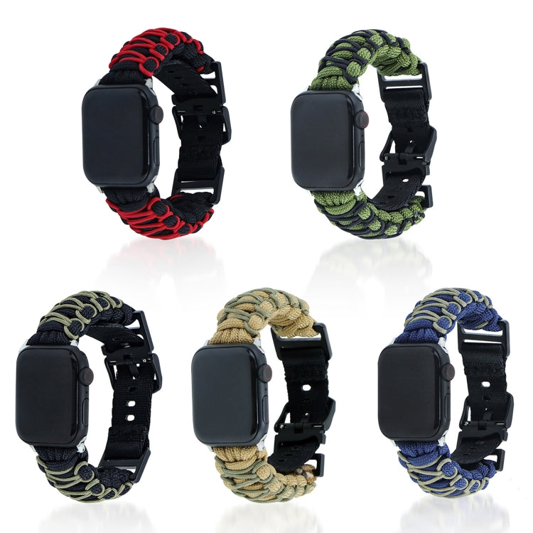 For Apple Watch Ultra 49mm Dual-layer Braided Paracord Buckle Watch Band(Black Army Green) - Watch Bands by buy2fix | Online Shopping UK | buy2fix