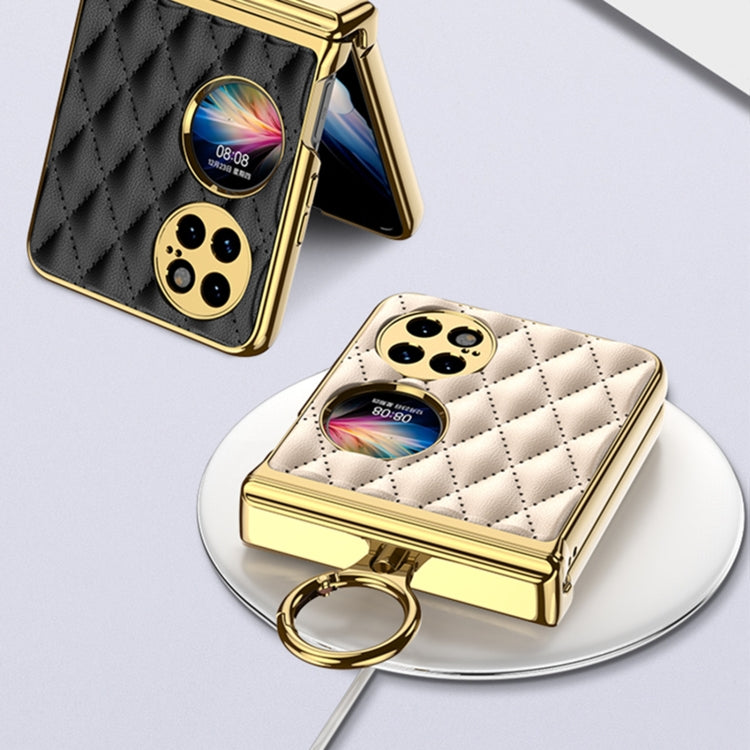 For vivo X Flip GKK Integrated Rhombus Pattern Electroplating Leather Magnetic Phone Case with Ring(Gold) - vivo Cases by GKK | Online Shopping UK | buy2fix