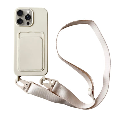 For iPhone 16 Pro Card Slot Liquid Silicone Phone Case with Lanyard(White) - iPhone 16 Pro Cases by buy2fix | Online Shopping UK | buy2fix