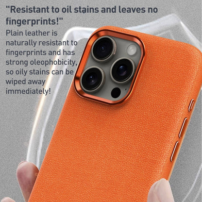 For iPhone 14 Pro Max Metal Lens Frame Leather Magsafe Full Coverage Shockproof Phone Case(Brown) - iPhone 14 Pro Max Cases by buy2fix | Online Shopping UK | buy2fix