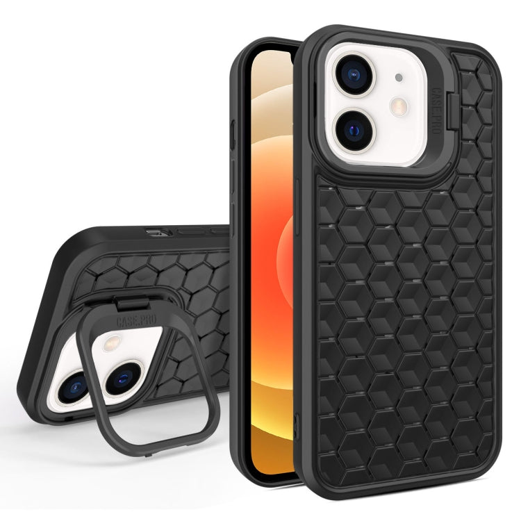 For iPhone 12 Honeycomb Radiating Lens Holder Magsafe Phone Case(Black) - iPhone 12 / 12 Pro Cases by buy2fix | Online Shopping UK | buy2fix