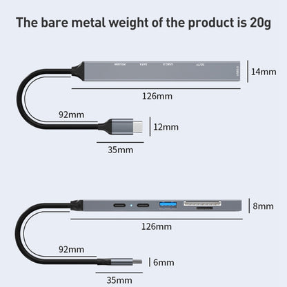 ADS-807 PD100 6 in 1 Type-C to PD100W + USB3.0 + USB2.0 + SD/TF HUB Docking Station(Space Grey) - USB HUB by buy2fix | Online Shopping UK | buy2fix