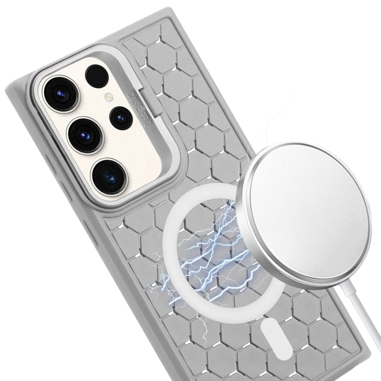 For Samsung Galaxy S24 Ultra 5G Honeycomb Radiating Lens Holder Magsafe Phone Case(Grey) - Galaxy S24 Ultra 5G Cases by buy2fix | Online Shopping UK | buy2fix