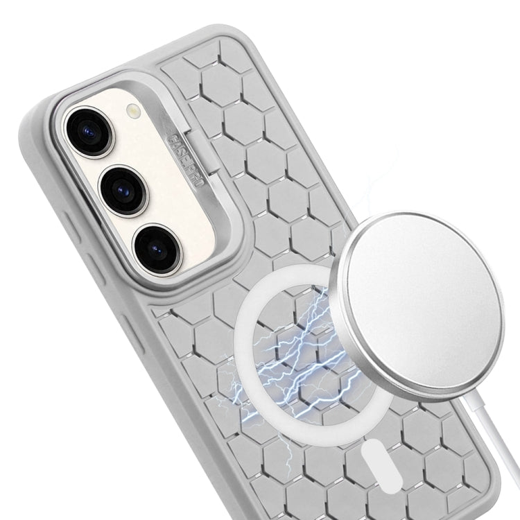 For Samsung Galaxy S23+ 5G Honeycomb Radiating Lens Holder Magsafe Phone Case(Grey) - Galaxy S23+ 5G Cases by buy2fix | Online Shopping UK | buy2fix