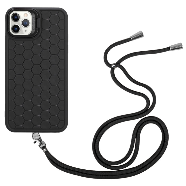 For iPhone 16 Pro Honeycomb Radiating Lens Holder Magsafe Phone Case with Lanyard(Black) - iPhone 16 Pro Cases by buy2fix | Online Shopping UK | buy2fix