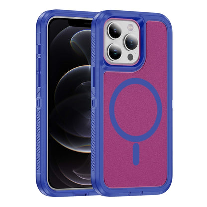 For iPhone 12 / 12 Pro Guard Magsafe Magnetic Ring Matte Phone Case(Blue+Rose Red) - iPhone 12 / 12 Pro Cases by buy2fix | Online Shopping UK | buy2fix