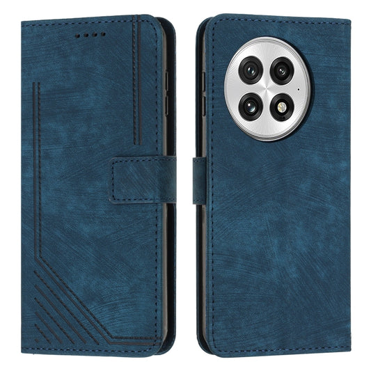 For OnePlus 13 Skin Feel Stripe Pattern Leather Phone Case with Lanyard(Blue) - OnePlus Cases by buy2fix | Online Shopping UK | buy2fix