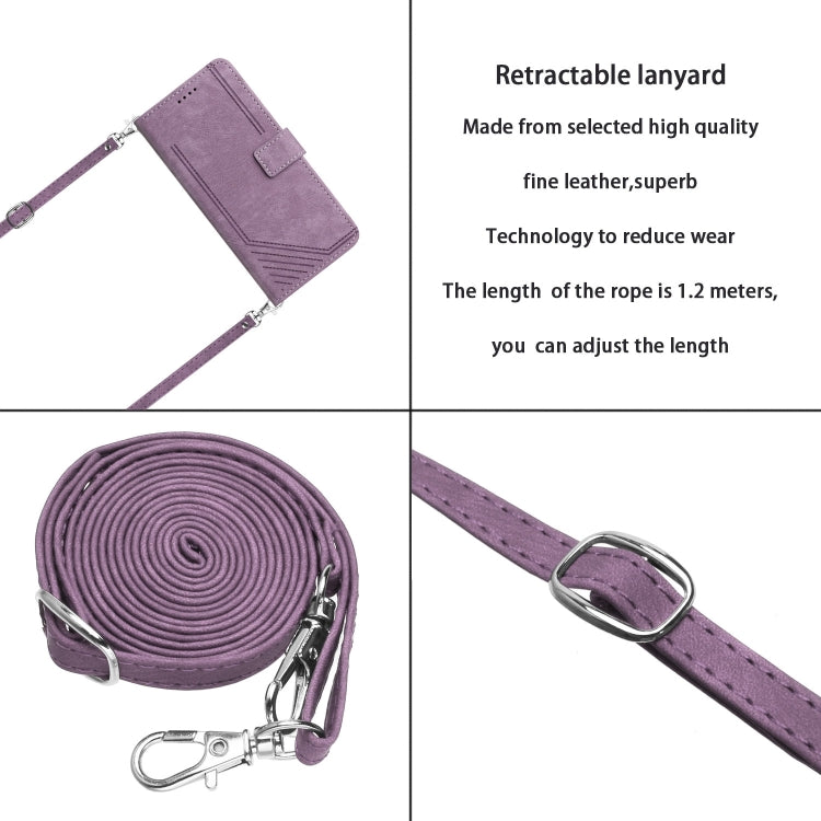 For OnePlus 13 Skin Feel Stripe Pattern Leather Phone Case with Lanyard(Purple) - OnePlus Cases by buy2fix | Online Shopping UK | buy2fix