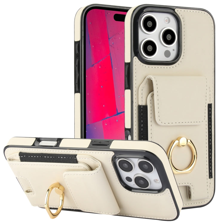 For iPhone 16 Pro Max Elastic Card Bag Ring Holder Phone Case(White) - iPhone 16 Pro Max Cases by buy2fix | Online Shopping UK | buy2fix