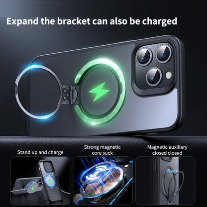 For iPhone 15 Pro Max Double Ring MagSafe Magnetic Holder Phone Case(Matte Black) - iPhone 15 Pro Max Cases by buy2fix | Online Shopping UK | buy2fix