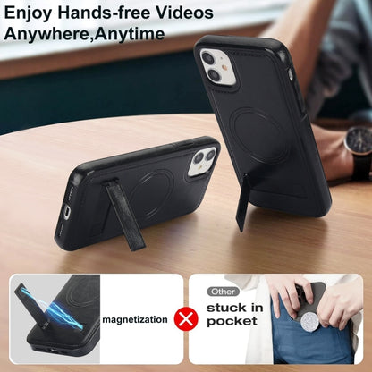 For iPhone 12 / 12 Pro Retro Leather Invisible Stand MagSafe Phone Case(Black) - iPhone 12 / 12 Pro Cases by buy2fix | Online Shopping UK | buy2fix