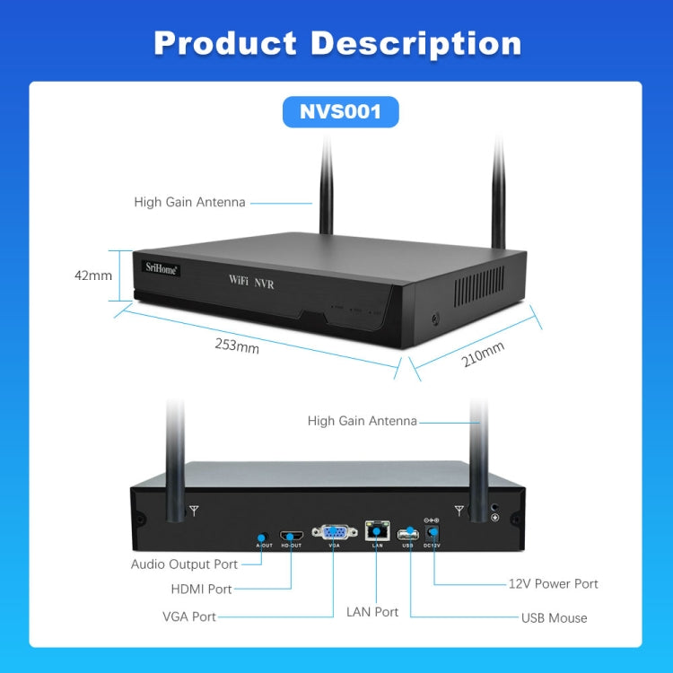 SriHome NVS001E-IPC047 Ultra HD 4 Channel WiFi Network Video Recorder Set(US Plug) - Video Recorder Kit by SriHome | Online Shopping UK | buy2fix